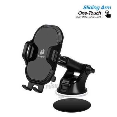 Black Universal Adjustable Arm One Touch Dashboard and Windshield Car Mount Holder - Secure and Flexible Hands-Free Solution