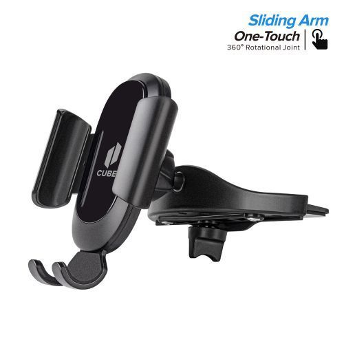 Black Universal One Touch Auto Clamp CD Slot Holder Dashboard and Windshield Car Mount Holder - Secure, Adjustable, and Hands-Free Solution