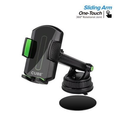 Black Universal Adjustable Arm One Touch Dashboard and Windshield Car Mount Holder - Secure, Convenient, Hands-Free Solution