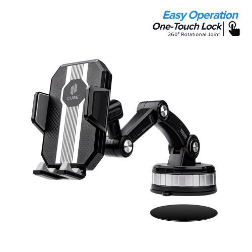 Black One Touch Lock 360 Stereo Rotation Dashboard and Windshield Car Mount Holder