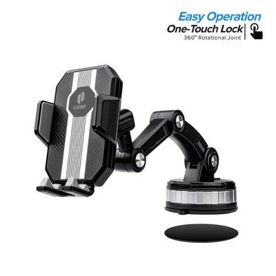 Black One Touch Lock 360 Stereo Rotation Dashboard and Windshield Car Mount Holder