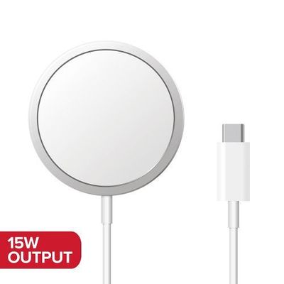 White 15w Fast Charging Wireless Output Charger Compatible with MagSafe Charger in Premium Box Packaging