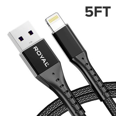 5ft iPhone to USB Fast Charging Nylon Braided Premium Cable - Available in Black, White, Gray, and Red