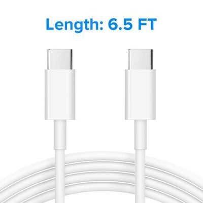 White 6.5ft Type C to Type C Round Rapid Cable in Premium Packaging