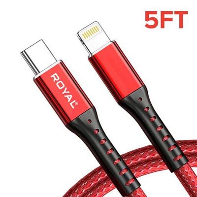 5ft Type C to iPhone Fast Charging Nylon Braided Premium Cable - Available in Red, Blue, Black, White, and Gray
