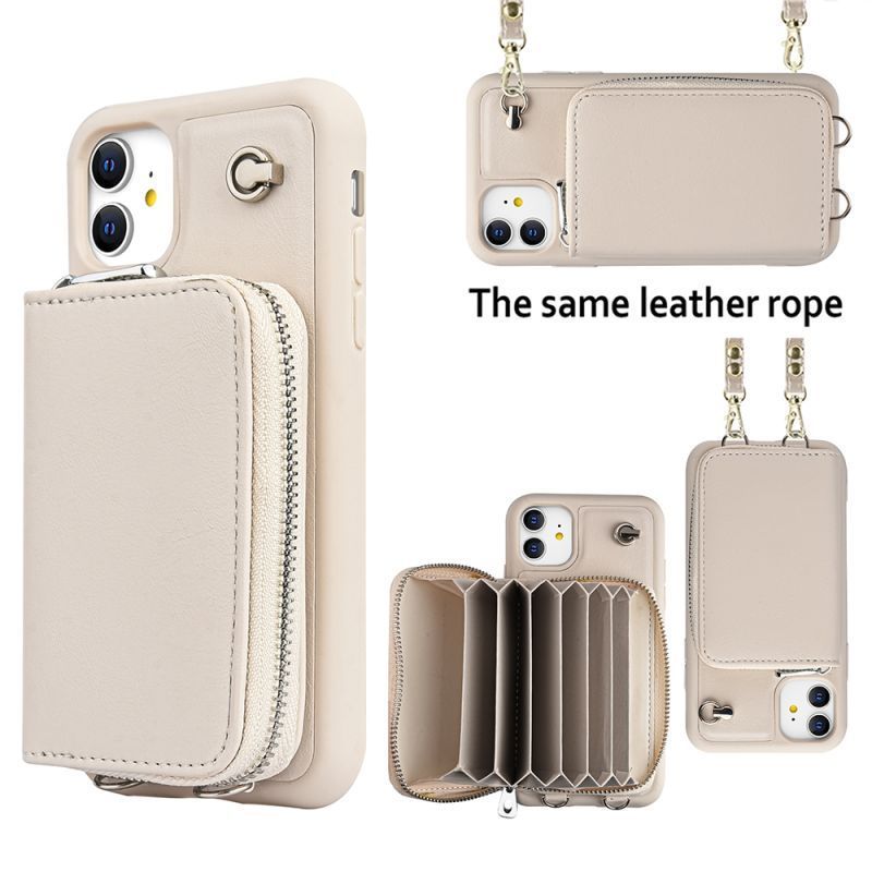 Apple iPhone 11 (6.1) Leather Zipper Card Wallet Crossbody Purse Case with Strap - Available in Blue and White - Premium Protection & Style
