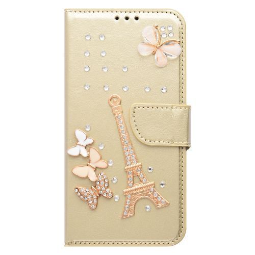 Apple iPhone 11 (6.1) Gold High-Quality Leather Bling Butterfly Eiffel Tower Rhinestone Wallet Case with Credit Card Holder in Premium Box Packaging Apple iPhone 11 (6.1) Gold High-Quality Leather Bling Butterfly Eiffel Tower Rhinestone Wallet Case with Credit Card Holder in Premium Box Packaging