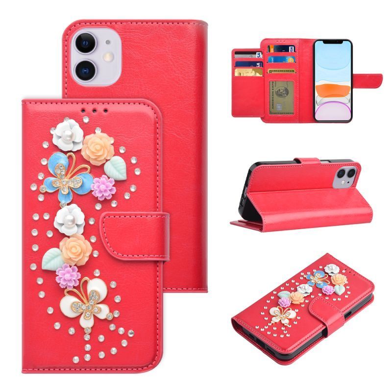 Apple iPhone 11 (6.1) High-Quality Leather Bling Floral Butterfly Rhinestone Wallet Case with Credit Card Holder in Black, Hot Pink, and Gold - Premium Box Packaging Apple iPhone 11 (6.1) High-Quality Leather Bling Floral Butterfly Rhinestone Wallet Case with Credit Card Holder in Black, Hot Pink, and Gold - Premium Box Packaging