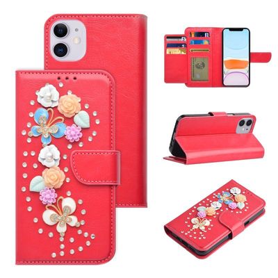 Apple iPhone 11 (6.1) High-Quality Leather Bling Floral Butterfly Rhinestone Wallet Case with Credit Card Holder in Black, Hot Pink, and Gold - Premium Box Packaging Apple iPhone 11 (6.1) High-Quality Leather Bling Floral Butterfly Rhinestone Wallet Case with Credit Card Holder in Black, Hot Pink, and Gold - Premium Box Packaging