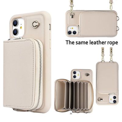 Apple iPhone 11 (6.1) Leather Zipper Card Wallet Crossbody Purse Case with Strap - Available in Blue and White - Premium Protection & Style