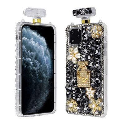 Apple iPhone 11 Pro Max Premium Clear TPU Case with Large Rhinestones – Floral, Heart & Love Designs with Ring Stand & Detachable Strap