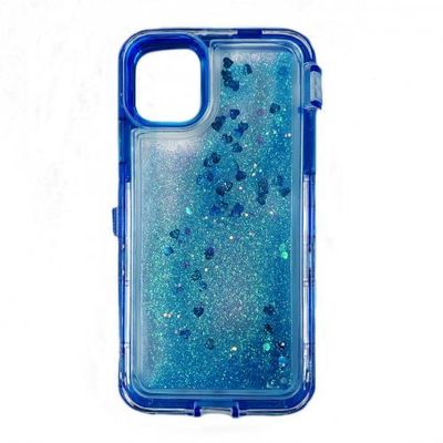 Apple iPhone 11 Pro Max Tough Liquid Pro Case – Blue & Purple PC Bumper with Clear TPU Cover & Blue Glitter Liquid