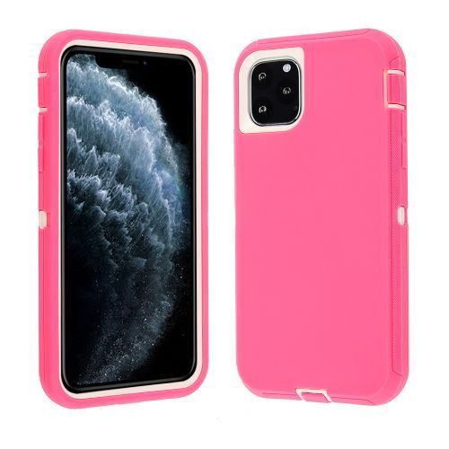 Apple iPhone 11 Pro Max Tough Pro Case with Holster Clip – White PC Hard Cover & Pink TPU Bumper for Premium Protection