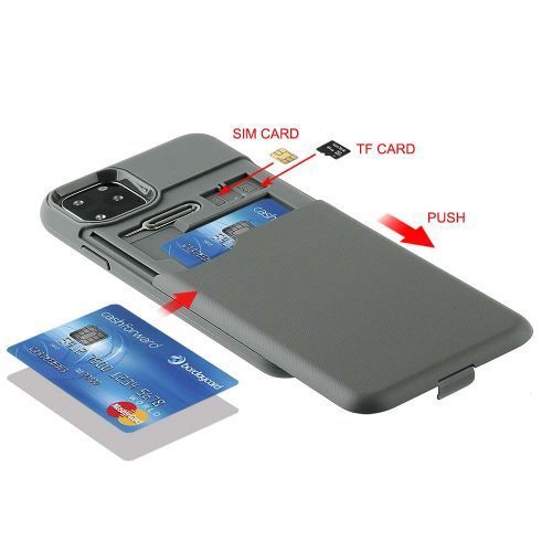 Apple iPhone 11 Pro Max Green TPU Cover with Outer Hardshell & Built-In Slide-Out Credit Card Holder – Slim Design with SIM Card Opener