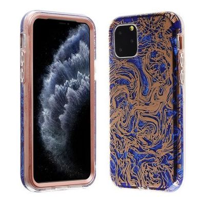 Apple iPhone 11 Pro Slim Full-Body Protective Case with Rose Gold & Blue Marble Texture – Stylish & Durable Protection
