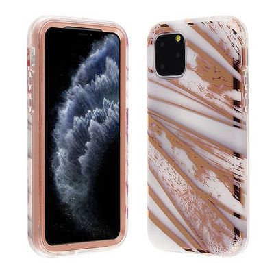 Apple iPhone 11 Pro - Slim Full-Body Stylish Protective Case - White and Rose Gold Marble Texture Design
