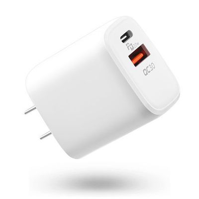 White Ultra Fast Dual PD-Type C + QC 3.0 USB Rapid Charger