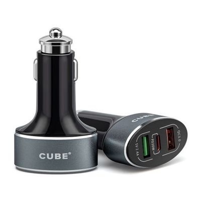 Black & Silver 60W Fast Charge 3-Port USB & PD Car Charger - Premium Packaging