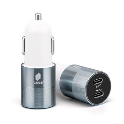 White & Gray 40W Fast Charge Dual PD Car Charger - Premium Packaging