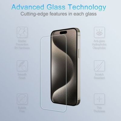 Apple iPhone 15 Pro (6.1) / iPhone 15 Tempered Glass Screen Protector - Shock-Absorbent Processed Glass