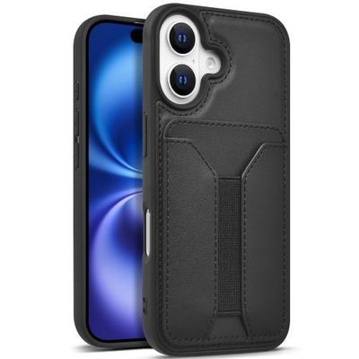 Black & Brown Shockproof Case for iPhone 16 (6.1) – Flexible Credit Card Holder with Durable Protection