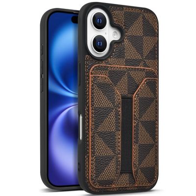 Patterned Shockproof Case for iPhone 16 (6.1) – Brown/Black, Gray/Black, White Designs with Flexible Credit Card Holder