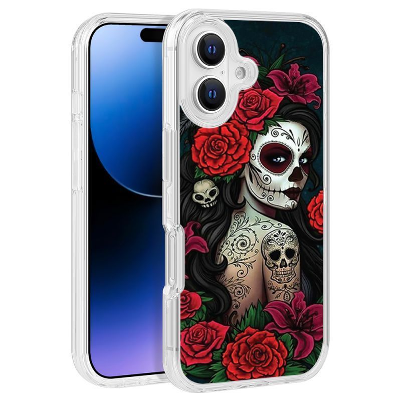 Black Rose Woman Floral Pattern Design Clear PC Hard Cover for iPhone 16 (6.1) – TPU Bumper Edge Protection