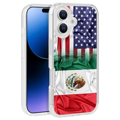Mexico & United States Flag Texture Design Clear PC Hard Cover for iPhone 16 (6.1) – TPU Bumper Edge Protection