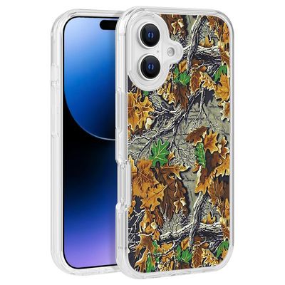 Green & Brown Leaves Texture Design Clear PC Hard Cover for iPhone 16 (6.1) – TPU Bumper Edge Protection