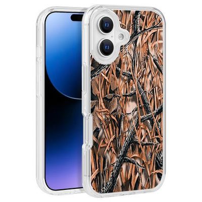 Brown Branches Texture Design Clear PC Hard Cover for iPhone 16 (6.1) – TPU Bumper Edge Protection