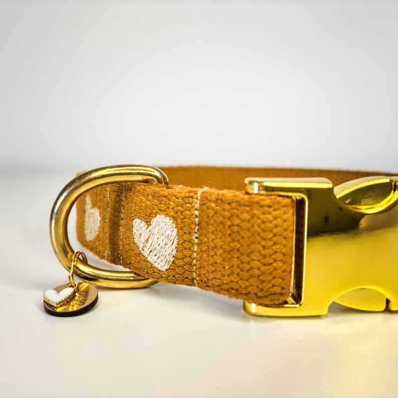 Motiv besticktes Hundehalsband "Nature Mustard heart"