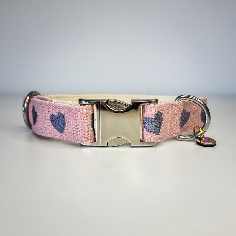 Motiv besticktes Hundehalsband "Nature Rose heart"