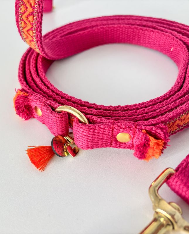 bestickte Hundeleine "Nature Pink Ibiza"