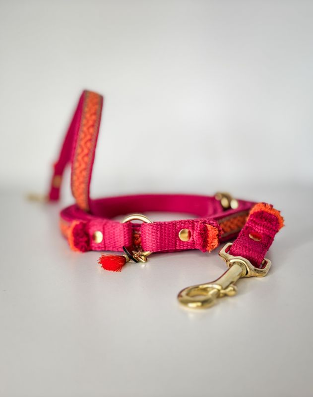 bestickte Hundeleine "Nature Pink Ibiza"