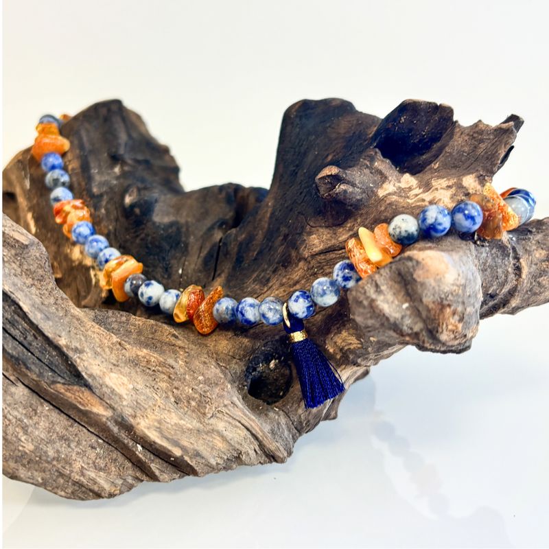 Bernsteinkette für Hunde "Natural Blue"