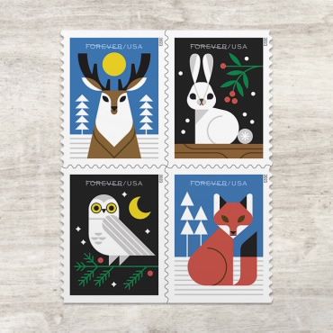 Winter Woodland Animals Stamps, Book of 20