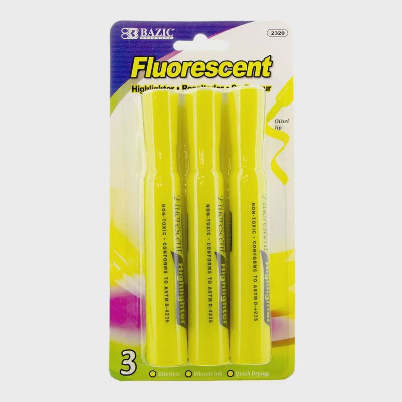Desk Style Fluorescent Highlighters Yellow (3/Pack)