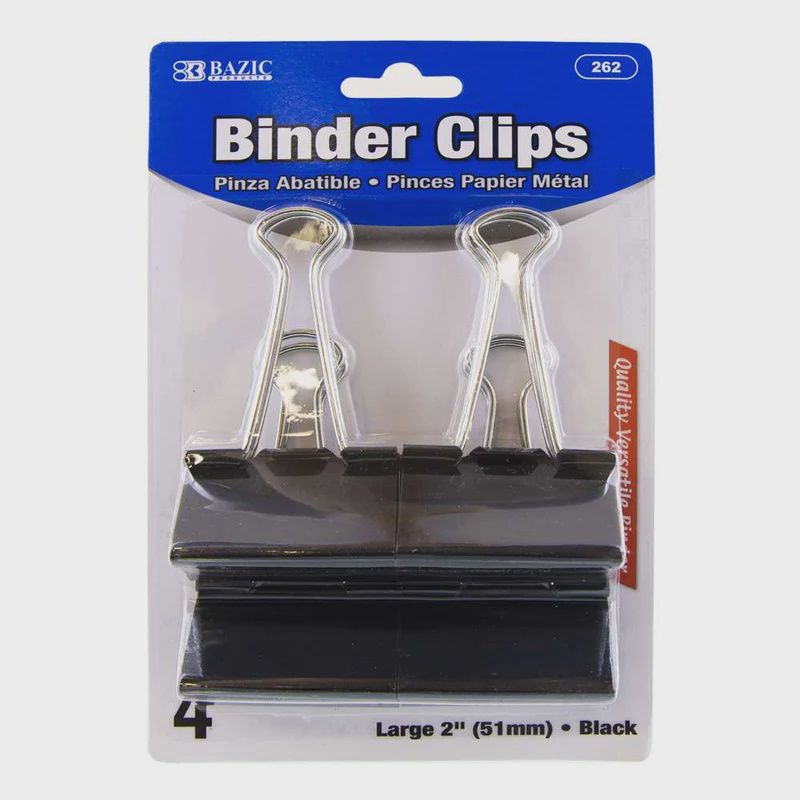 Large 2" (51mm) Black Binder Clip (4/Pack)