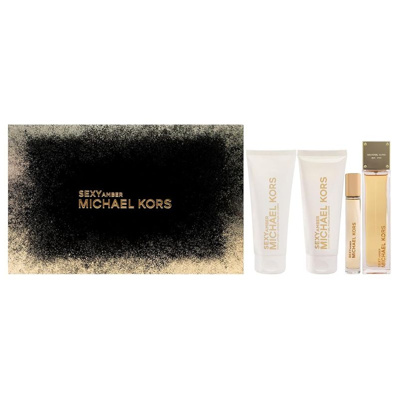 Michael Kors Sexy Amber for Women - 4 Pc Gift Set 3.4oz eau de perfume Spray, 0.33oz 3.4oz Body Lotion, 3.4oz Shower Gel
