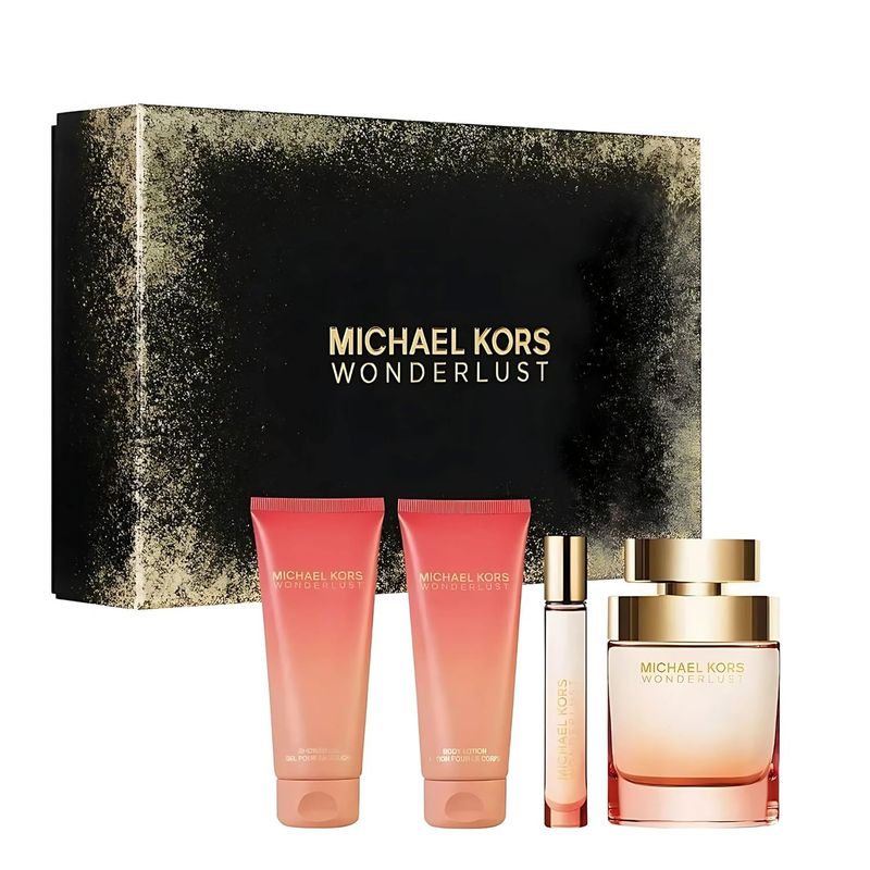 Michael Kors Wonderlust for Women - 4 Pc Gift Set 3.4oz Eau De parfum Spray, 3.4oz Body Lotion, 3.4oz Shower Gel, 0.33 oz