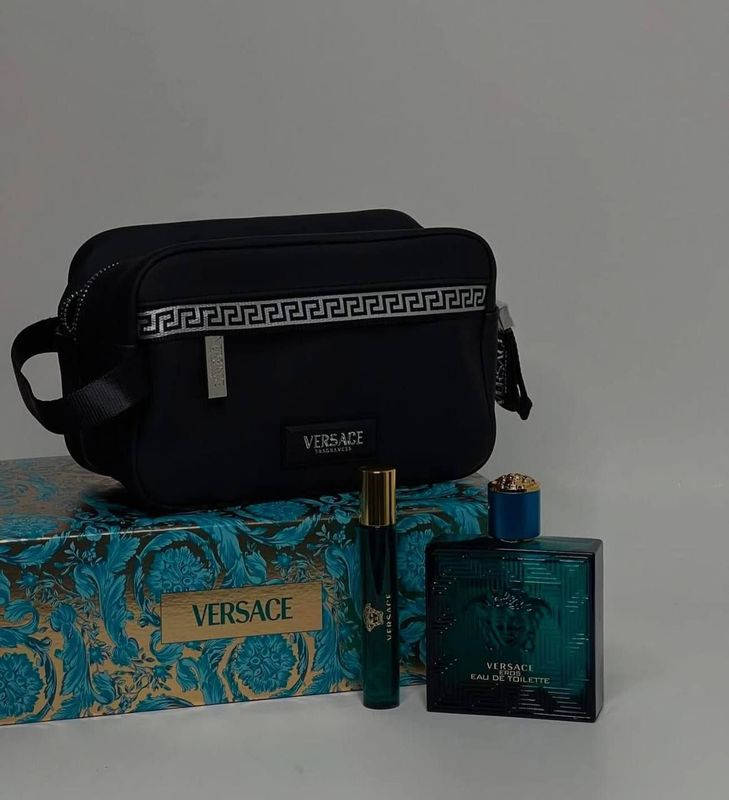 Versace Eros Eau De Perfume Spray 100ml, Eau De Perfume Spray Mini 10ml, and a Beauty Bag men