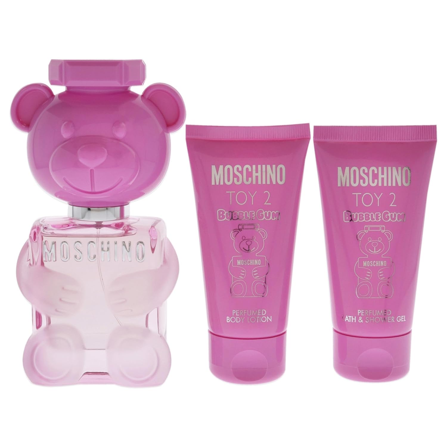 Moschino Moschino Juguete 2 Chicle 1.7oz Eau de toilette Spray, 1.7oz Loción Corporal, 1.7oz Gel de Baño y Ducha para Mujeres 3 Piezas Juego de Regalo