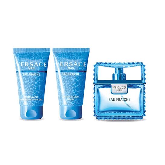 Versace Man Eau Fraiche by Versace for Men 3 Piece Set Includes: 1.7 oz Eau de Toilette Spray + 1.7 oz Perfumed Bath & Shower Gel + 1.7 oz After Shave Balm