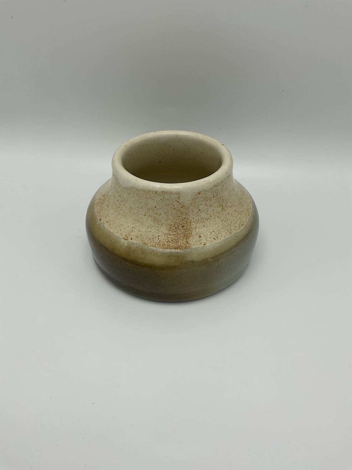 “K.M.” Small Short Studio Pottery Vase