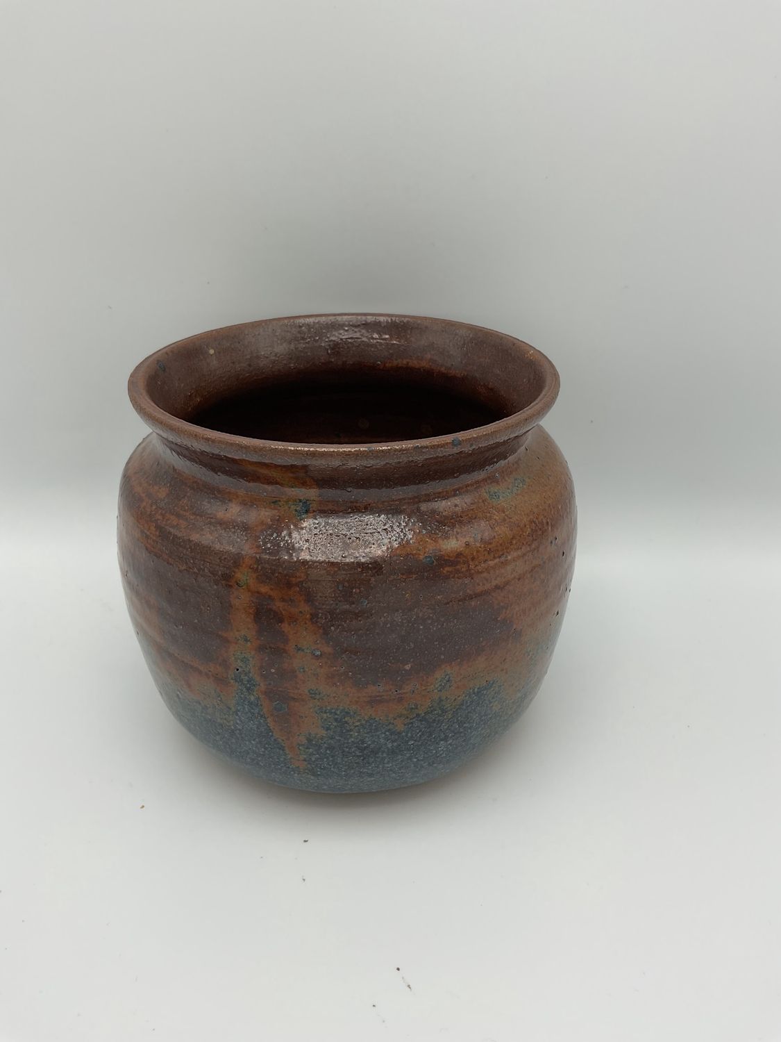 K.M. Earthy Rust Brown &amp; Blue Glaze Bowl