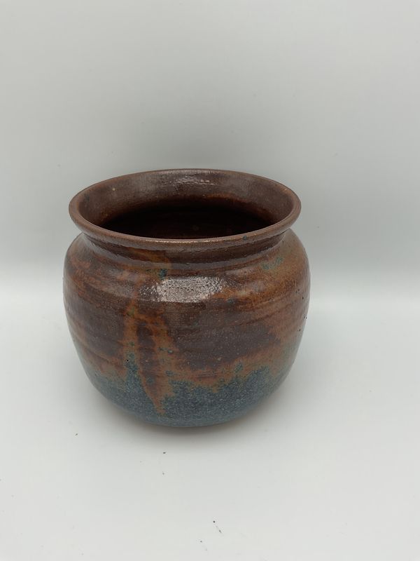 K.M. Earthy Rust Brown &amp; Blue Glaze Bowl