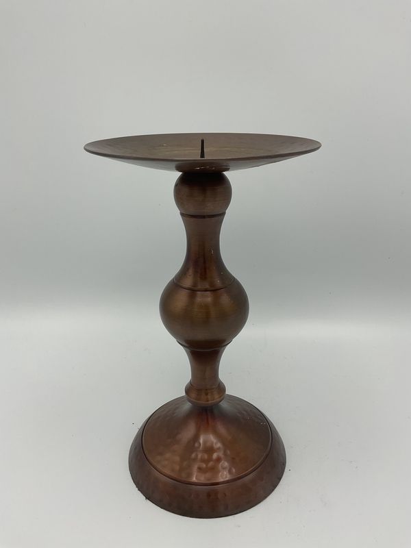 Copper-Finish Vintage Pillar Candle Holder - 8in