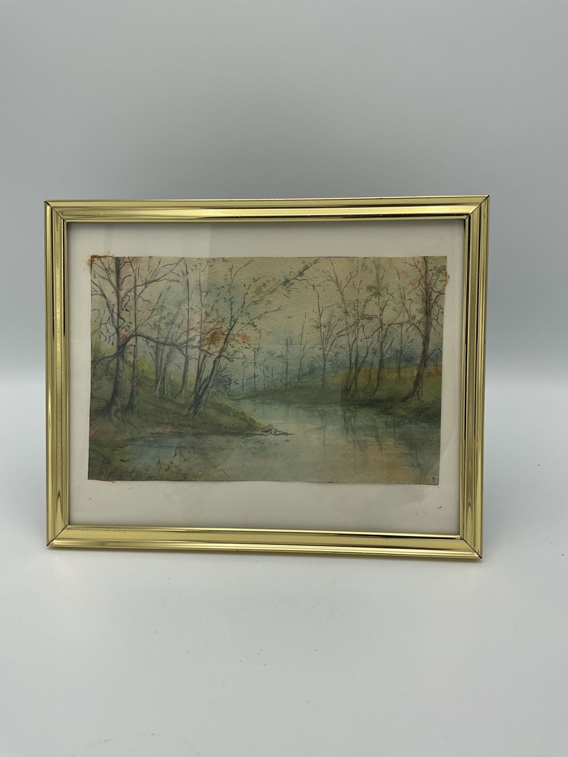 Watercolor river forest painting