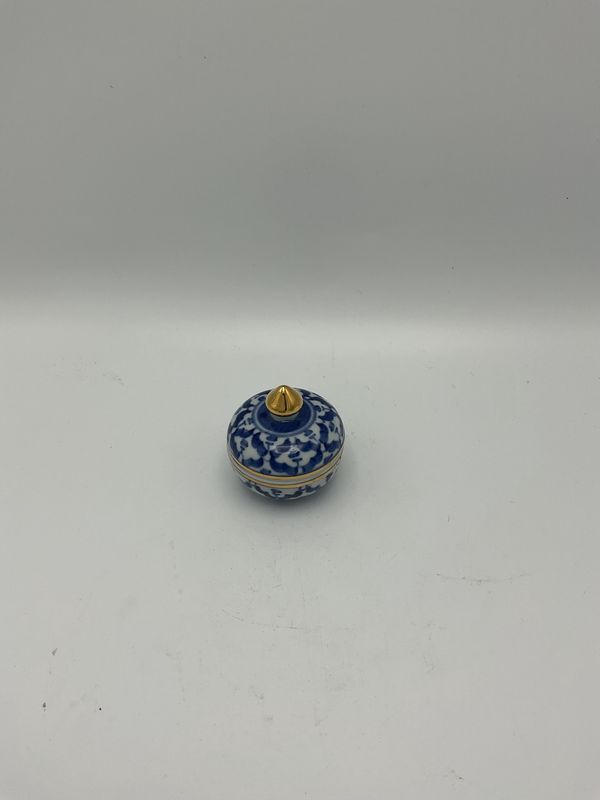 Benjarong Thai Miniature Jar, white &amp; blue