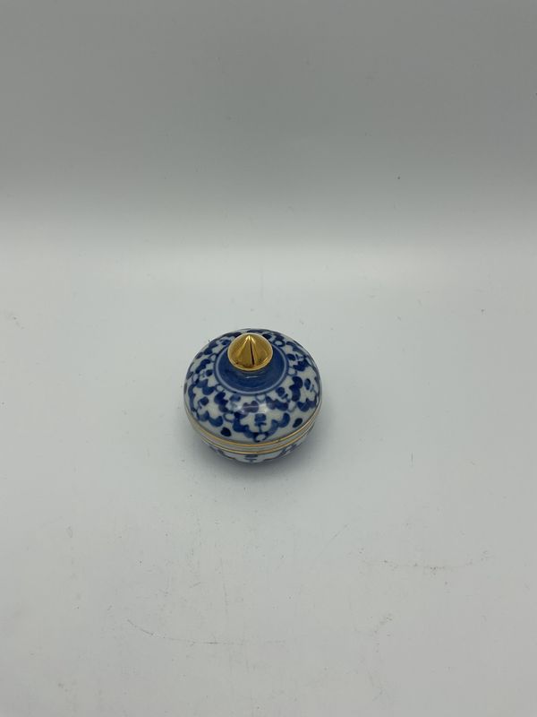 Benjarong Thai Mini Jar, white &amp; blue 2x1.5
